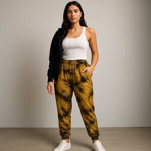 YFB Tie Dye Jogger Pants Medium Yellow Black Elastic Waist Lounge Street Style